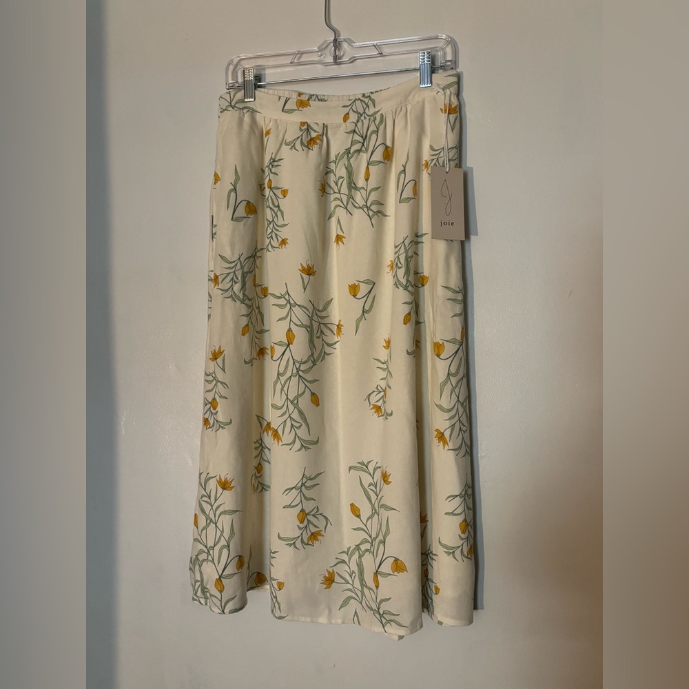 Joie Linen Cream Skirt with Yellow Floral Design‎ Medium NWT